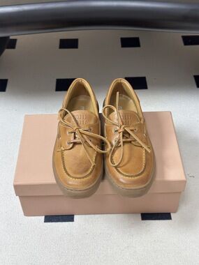 Miu Miu Tan Lace Up Boat Shoes